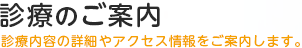 診療のご案内 - 診療内容の詳細やアクセス情報をご案内します。